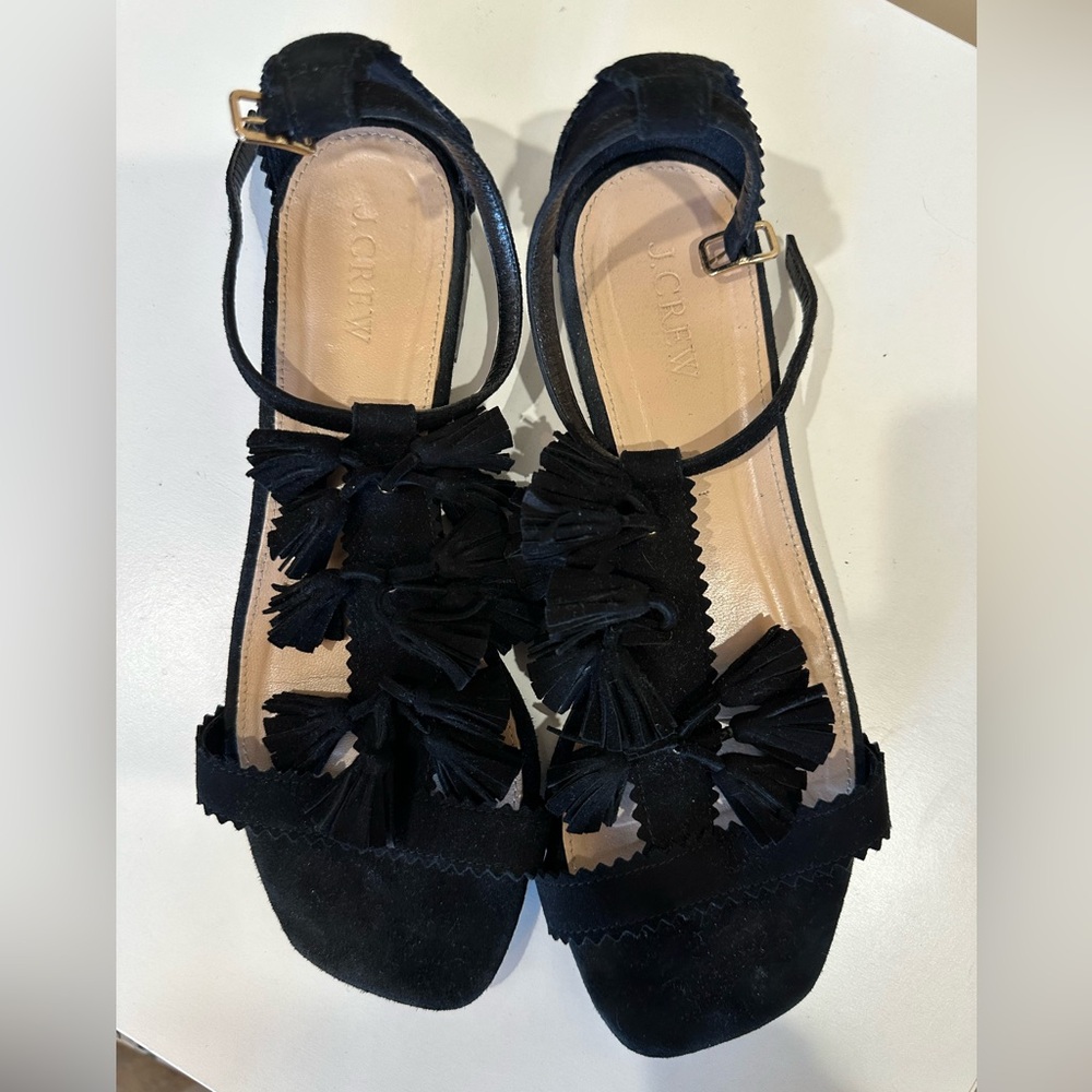 J. CREW Suede Tassel Sandals Flats Shoes in Black, Women’s 8.5 - Picture 3 of 8